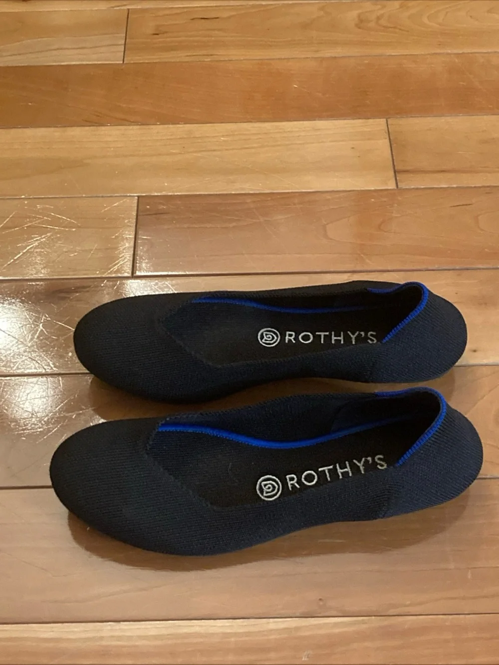 Rothy's Black Knit Ballet Flats with Blue Trim round toe women’s size 8